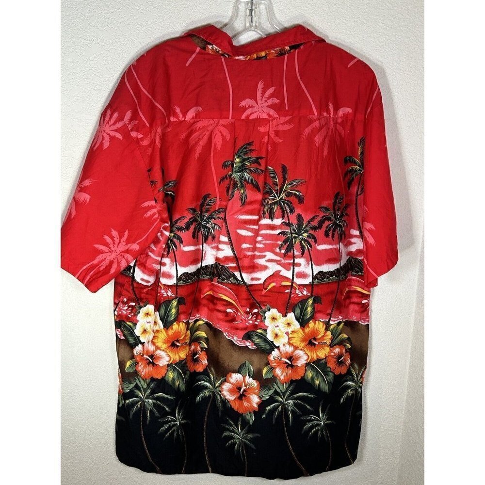 Palmwave Hawaiian Shirt Mens Extra Large Red Palm Trees Floral Beach Aloha - Picture 2 of 13